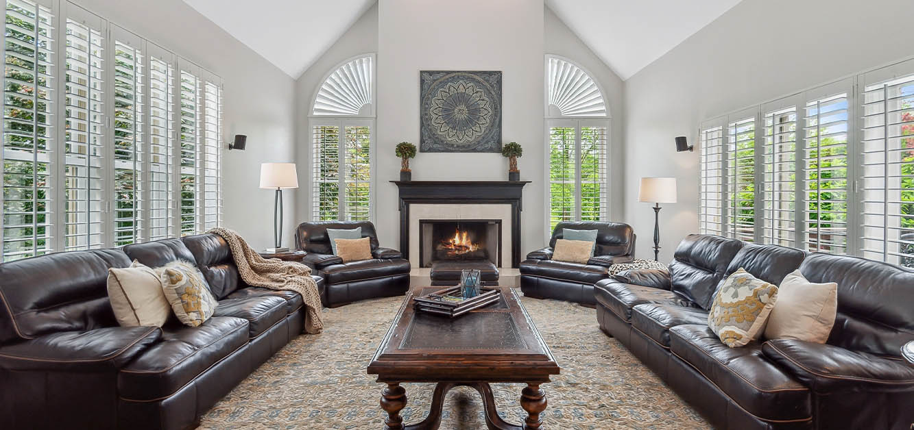 Interior shutters in a living room