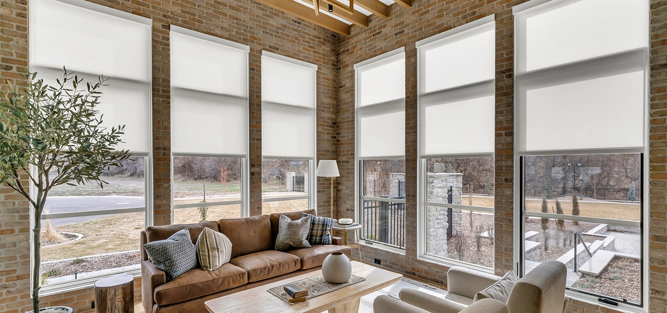 Motorized shades in living room