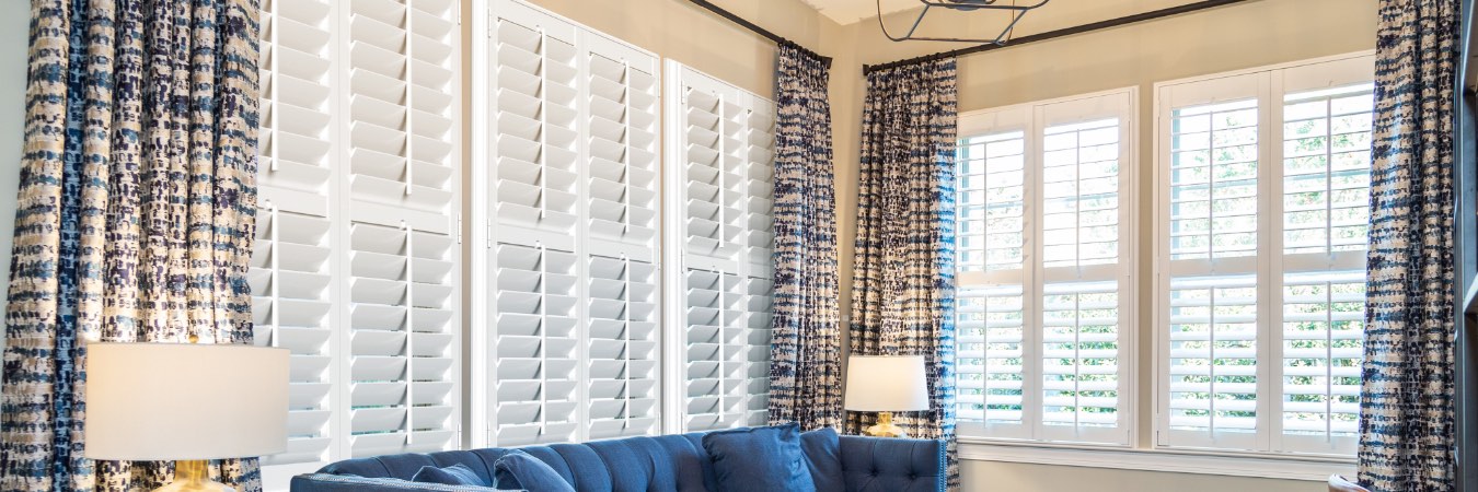 Plantation shutters in The Lakes living room