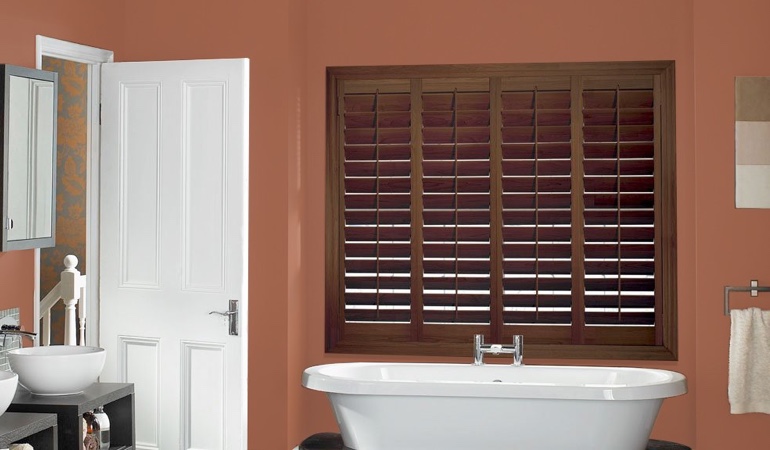Put spare paint to excellent use and give your rooms a fresh look. Plantation window treatments in a bathroom