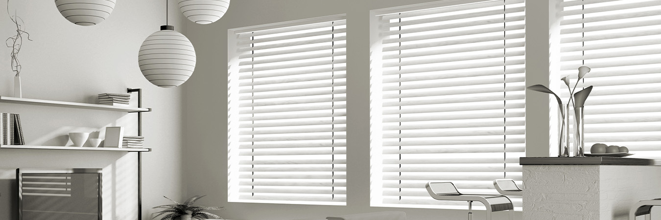 faux wood blinds in a modern living room