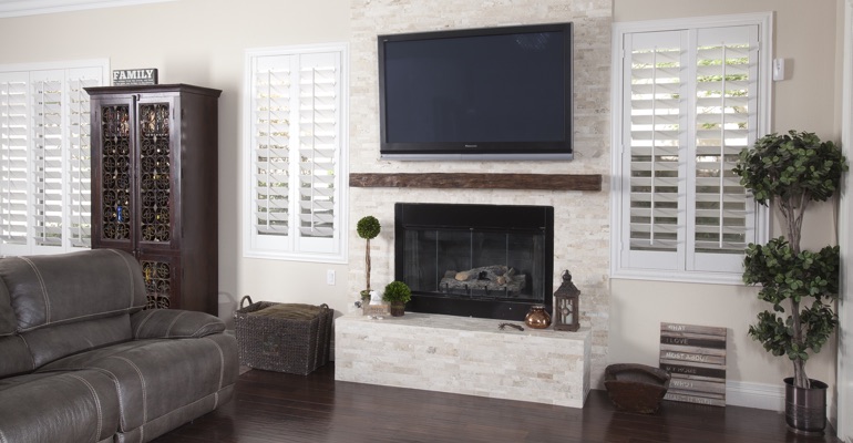 Shutters match chic homes incredibly well. white shutters in Las Vegas living room