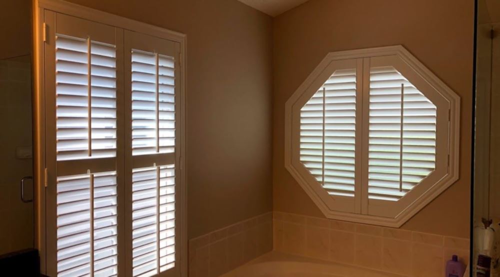 Octagon window treatments Octagon window in a Las Vegas bathroom